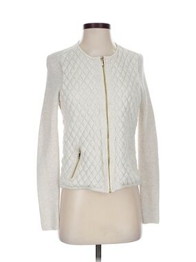 Charter Club Cream Quilted Zip-Front Knit Bomber Jacket